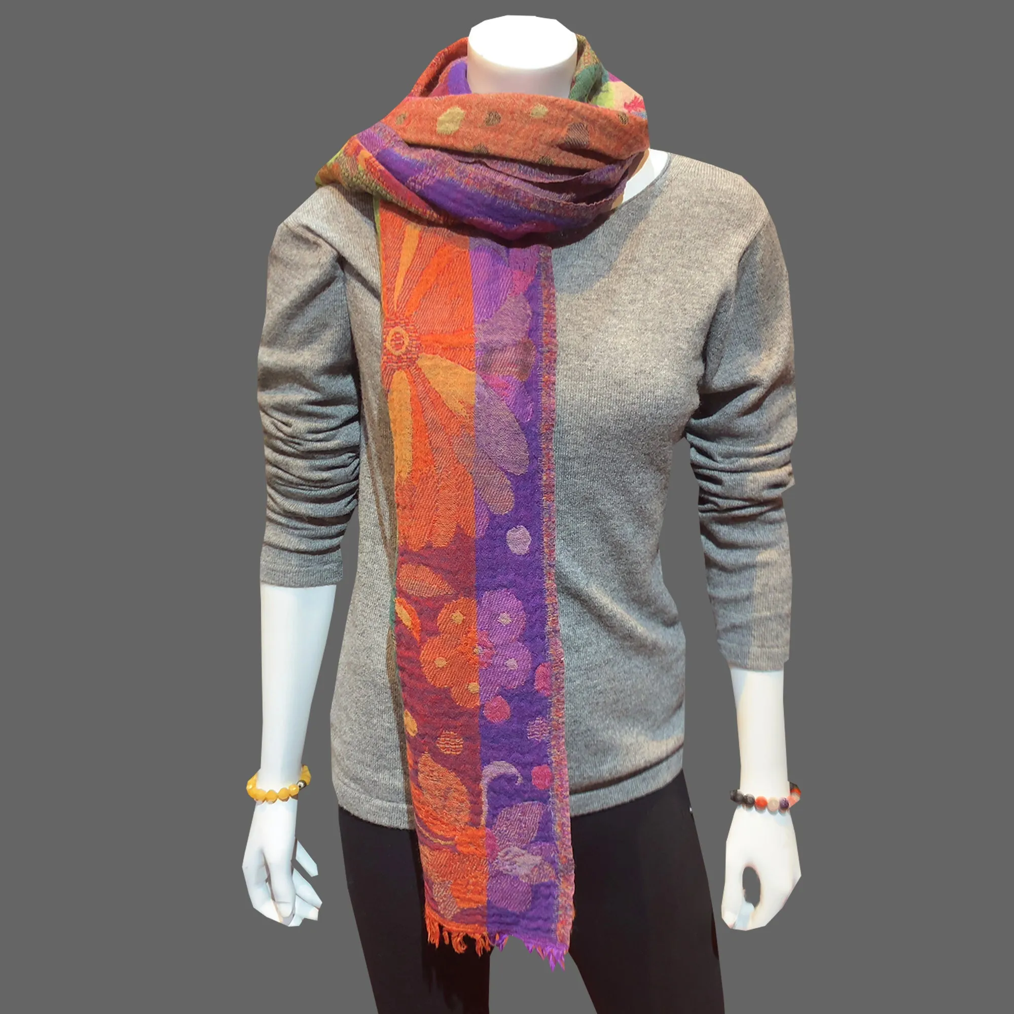 women's boiled wool scarf, multi-color lotus