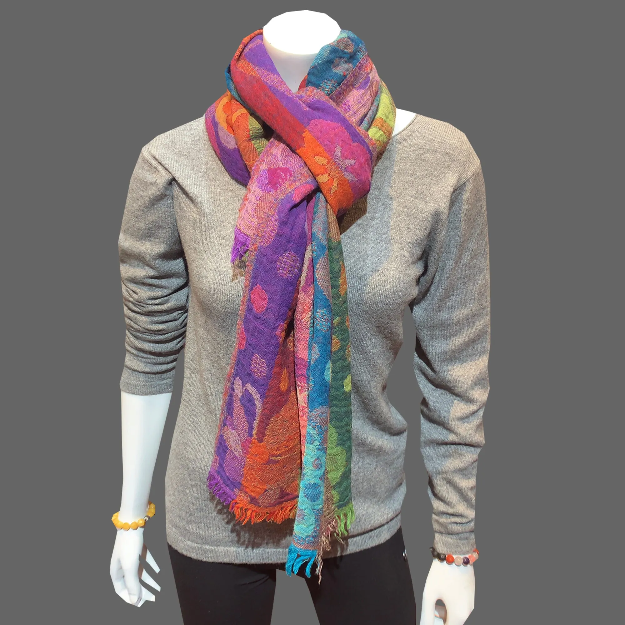 women's boiled wool scarf, multi-color lotus