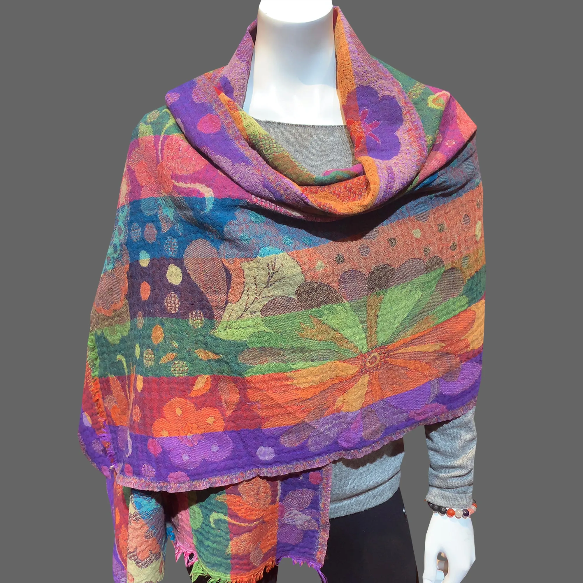 women's boiled wool scarf, multi-color lotus